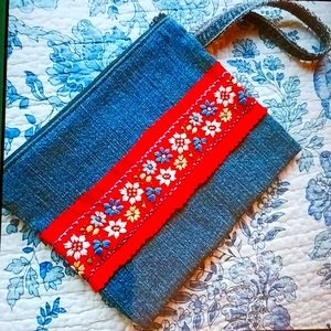 Denim makeup bag